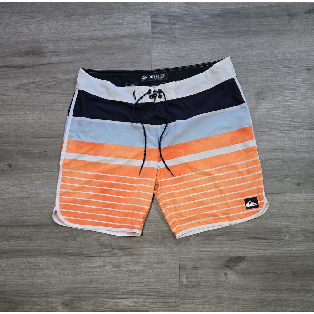 Quicksilver Dry Flight AG47 Board Shorts Mens Size 38 Striped Stretch Beach Swim